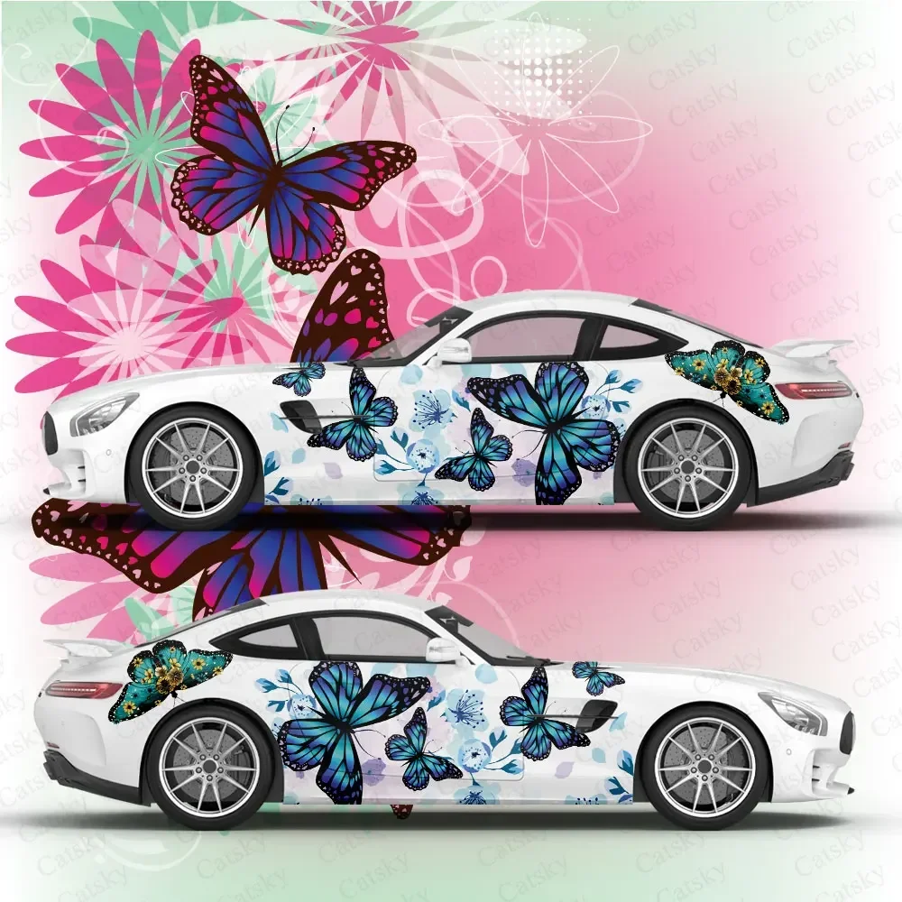 Flowers Butterflies Anime Vehicle Livery Theme Plum Side Car Wrap Cast Vinyl Wrap Universal Size Premium Pink Anime Car Sticker