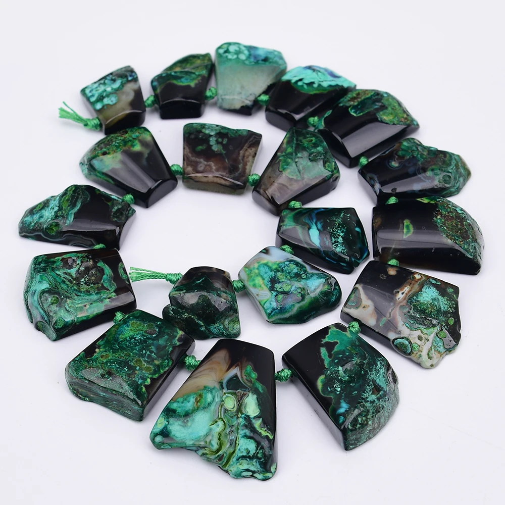 APDGG Large Size Graduated Sector Green Agates Quartz Rough Chunky Loose Pendant Beads 16'' Strand Jewelry DIY