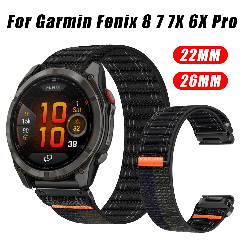 الرياضة QuickFit 26 مللي متر 22 مللي متر حزام النايلون ل Garmin Fenix 8 E 7 7X 6 6X Pro Tactix 8/Epix Pro Gen 2 47 مللي متر 51 مللي متر/إندورو 3 2 الساعات