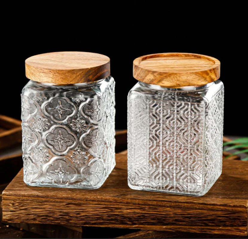 750ml Mason Candy Jar For Spices Glass Bamboo Cover Container Glass Jars With Lids Cookie Jar Kitchen Storage Jars With Lids