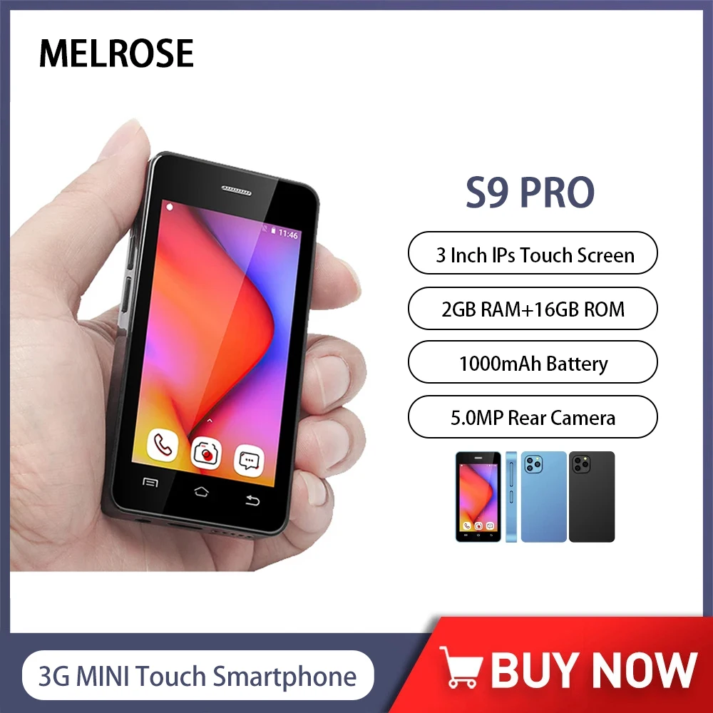 Melrose S9 Pro Ultra Slim Mini Smartphone Android Quad Core 2GB+16GB Mobile Phone 5MP 1000mAh 3G Compact Super Small Cellphone