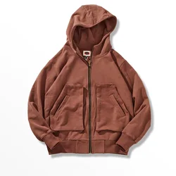 Heavy hoodie men's new autumn and winter cashmere and thick American couple washed cardigan coat