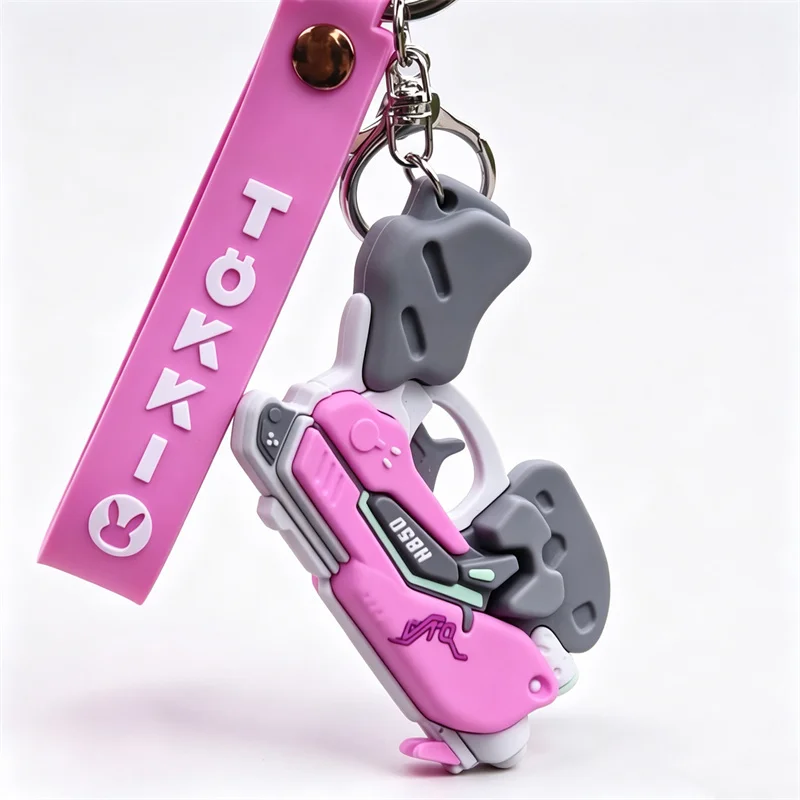 Game D.Va Hana Song Copslay Keychain Pistol Punk Gun PVC TOKKI Pendant Key Chain Ornament Bag Accessories Keyring Jewelry Prop