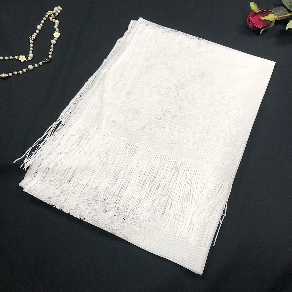 Свадебные аксессуары с кружевной шалью с кисточками, полая однотонная вечерняя накидка для выпускного вечера, тюлевая шаль для косплея