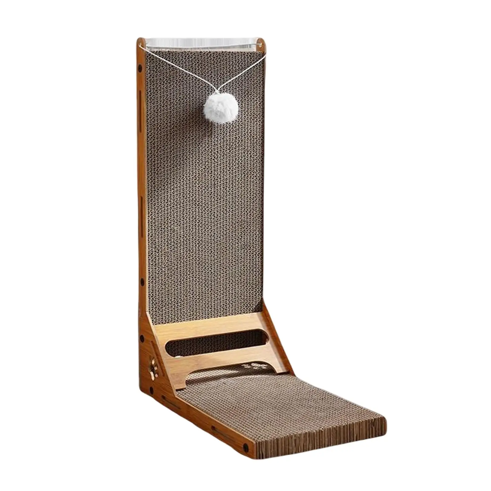 Vertical Cat Scratcher with Hanging Toy Ball, Cardboard Scratch Pad Scratching