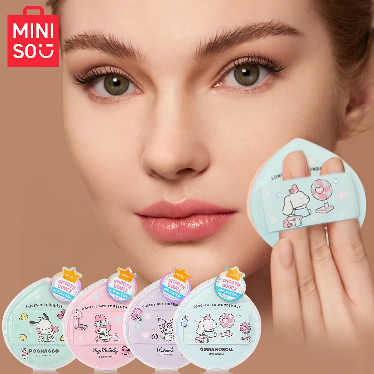 Miniso sanrio antibacteriano extra grande algodão doce bolso almofada de ar maquiagem pó puff pó antiaderente de longa duração