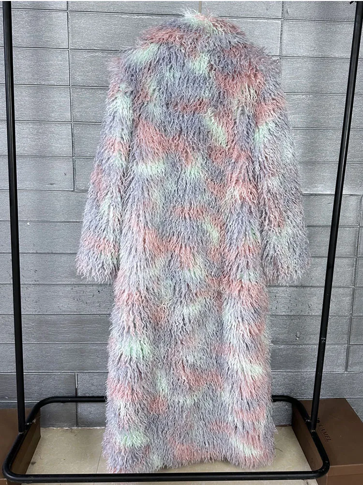 ZADORIN 130 cm Lange Bunte Revers Mongolischen Pelzmantel Frau Dicke Warme Flauschigen Faux Pelz Jacke Mäntel Winter Kleidung Frau kleidung