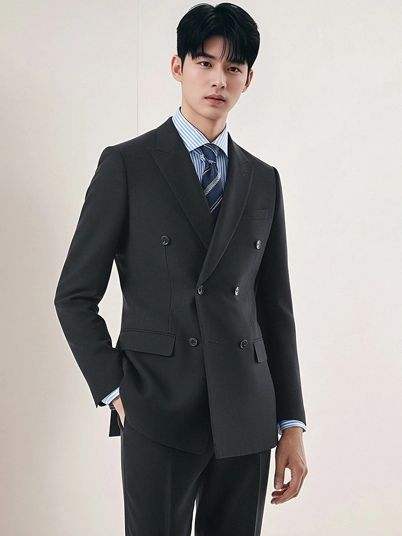 

Мужской черный костюм премиум-класса, двубортный свадебный смокинг жениха, деловой профессиональный пиджак, комплект универсального торжественного наряда 44 58.