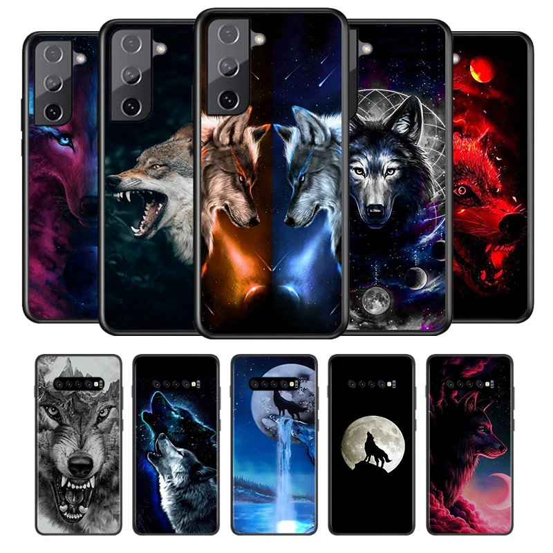 Moon Roaring Wolf For Samsung Galaxy S23 S22 S21 S20 Ultra Plus Pro S10 S9 S8 S7 4G 5G Silicone Soft Black Phone Case