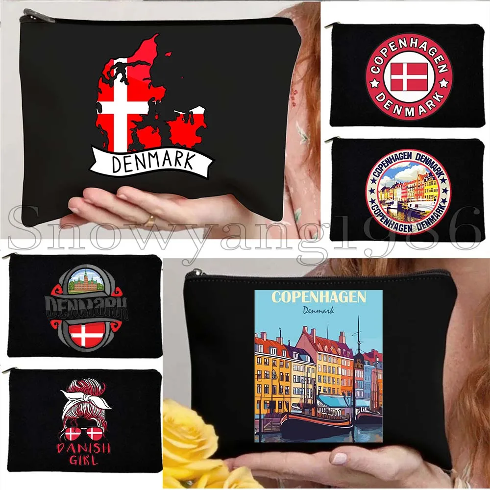 الدنمارك علم الدولة خريطة لطيف الهدايا حقيبة أحمر الشفاه السفر حقيبة مستحضرات تجميل المرأة مدرسة المعلم هدية حقيبة مستحضرات التجميل الحقيبة المحفظة المحمولة #1