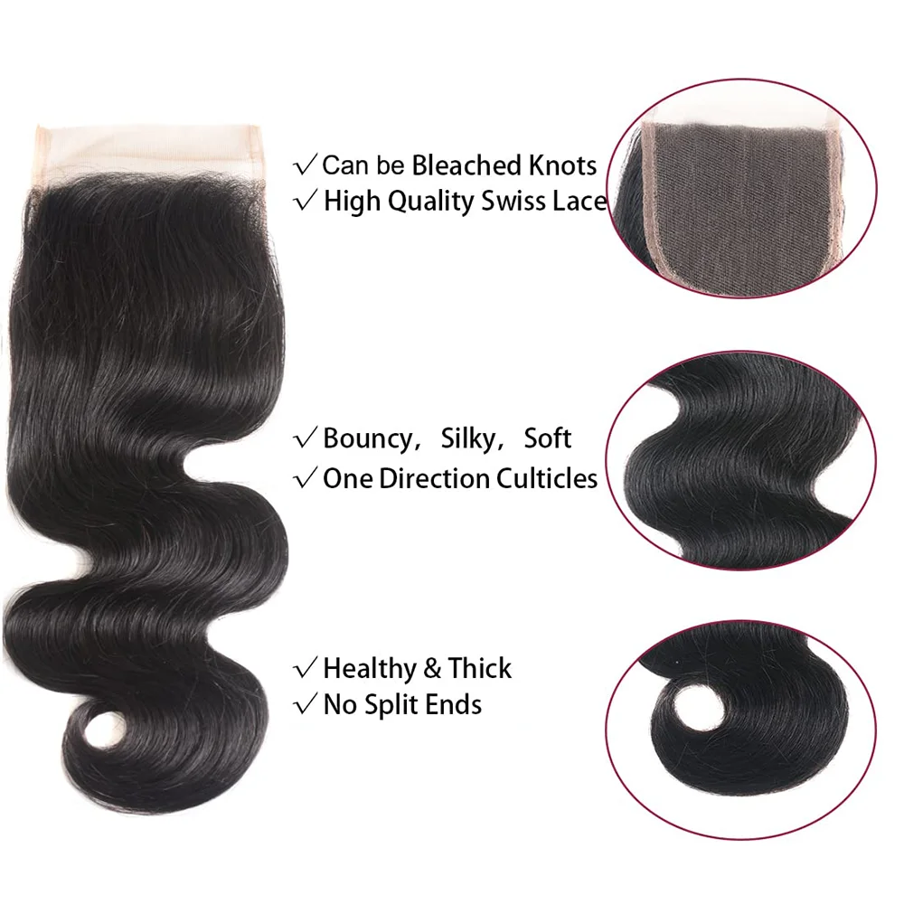 Human Hair Bundles Body Wave 4x4 Lace Frontal Brazilian Hair Bundles With Closures Extensions Body Wave Unprocessed Human Hair