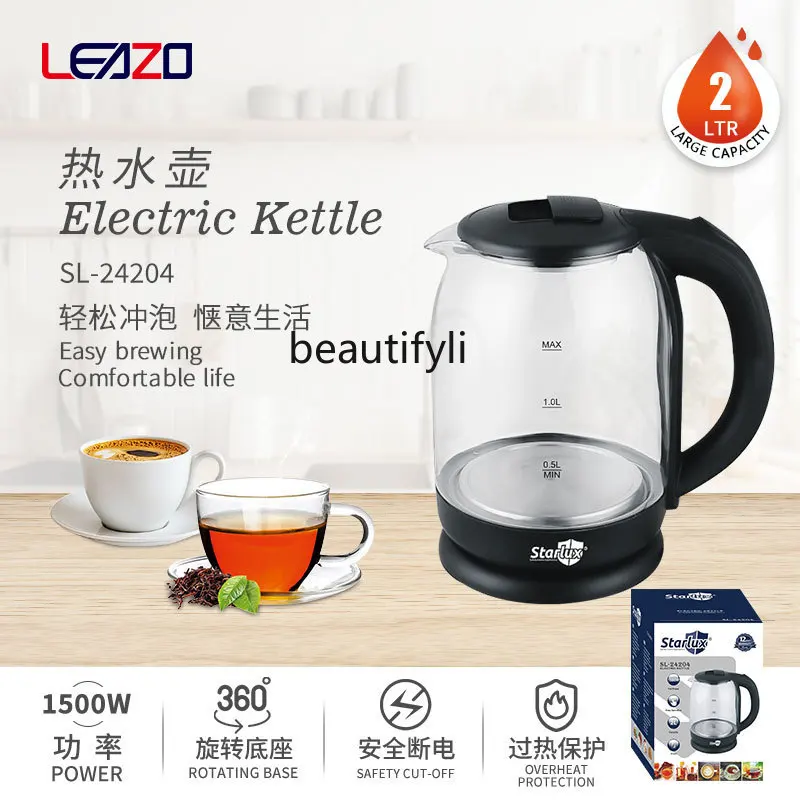 2L Large Capacity Transparent Glass Electric Kettle Foreign Trade Household Kettle