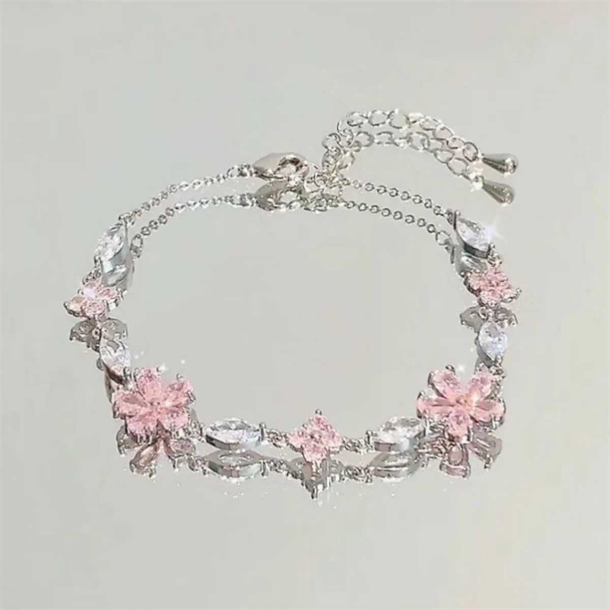 Elegante Licht Luxus Rosa Zirkon Kirschblüte Blume Kette Armband Bowknot Stern Mond Blau Welle Armreif Für Frauen Männer Schmuck