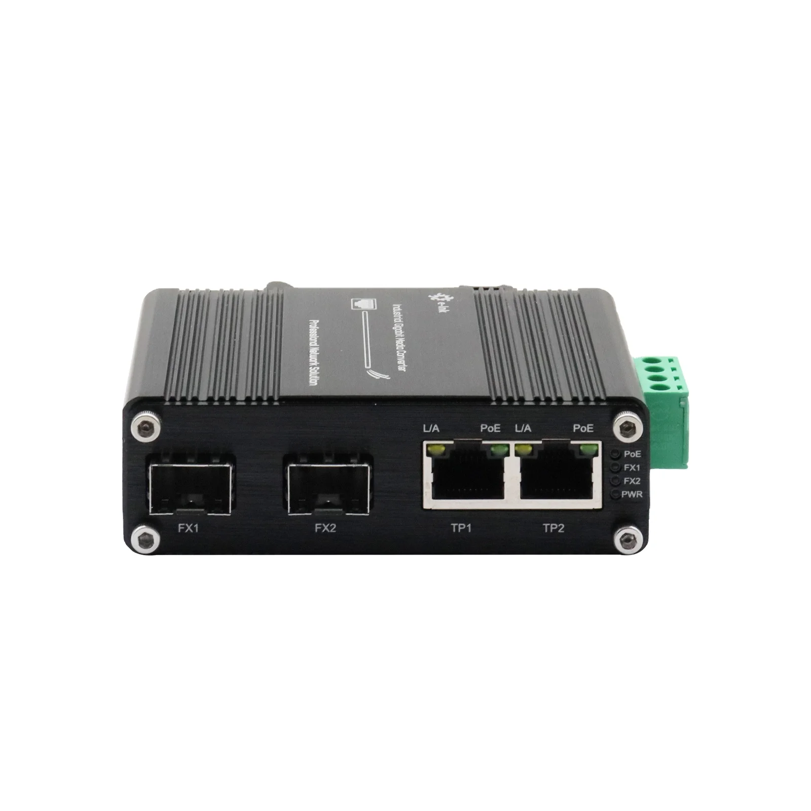 Mini Industrial 2 Ports Gigabit 30W PoE Media Converter, Hardened IEEE 802.3af/at 30W PoE+ Fiber Switch,12V- 48VDC