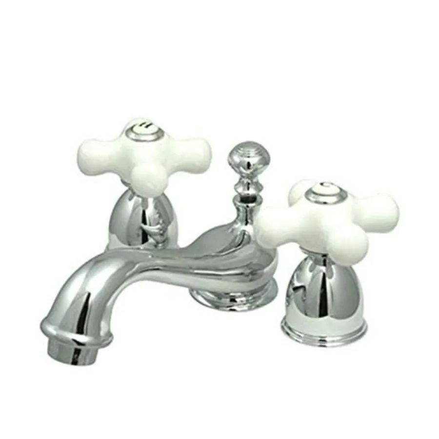 

Restoration Mini Widespread Lavatory Faucet with Porcelain Cross Handle Polished Chrome 4-Inch Adjustable Center