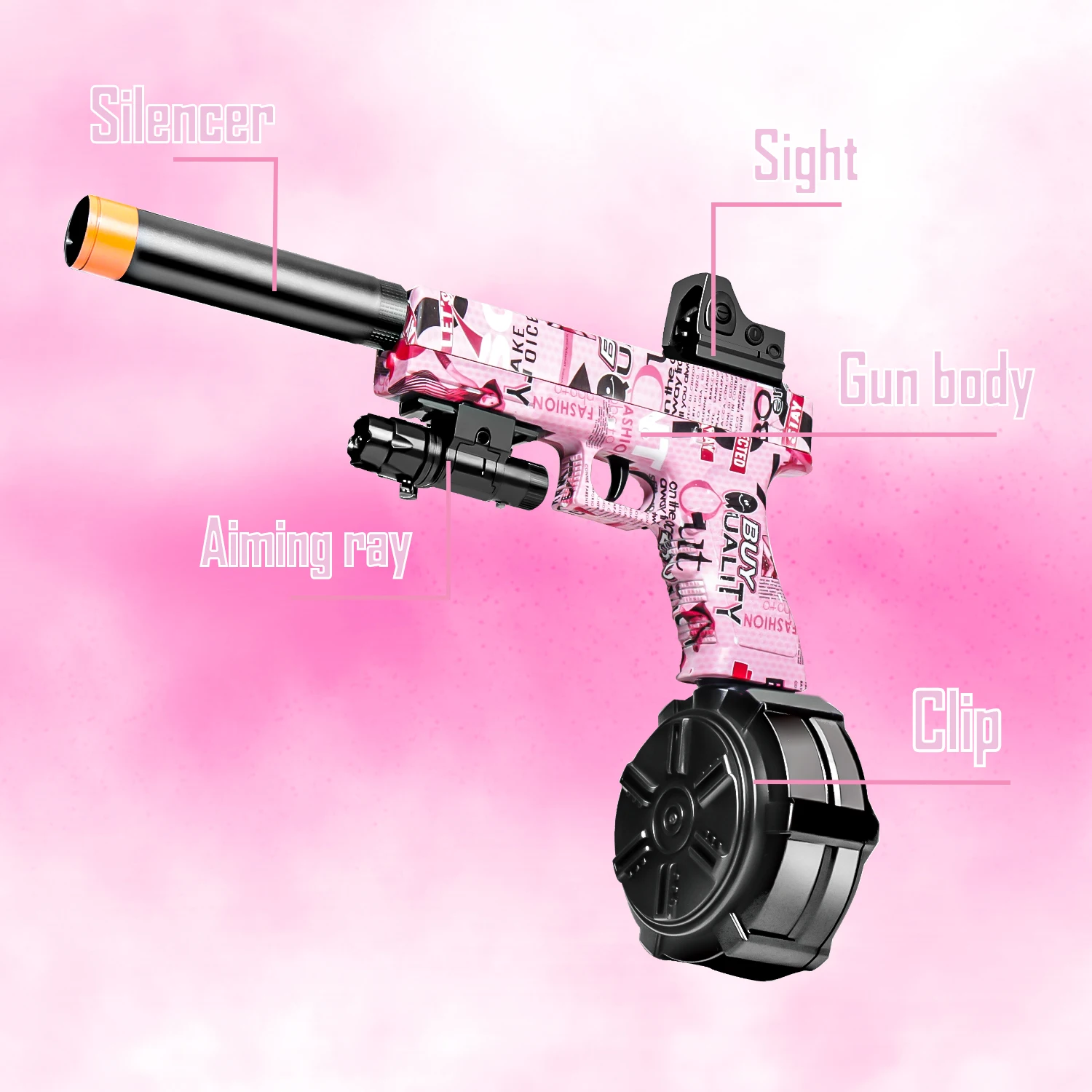 Pistola giocattolo con sfera gel scoppio elettrico e modalità single-shot manuali, con tre riviste, batteria ricaricabile, presa elettrica esterna