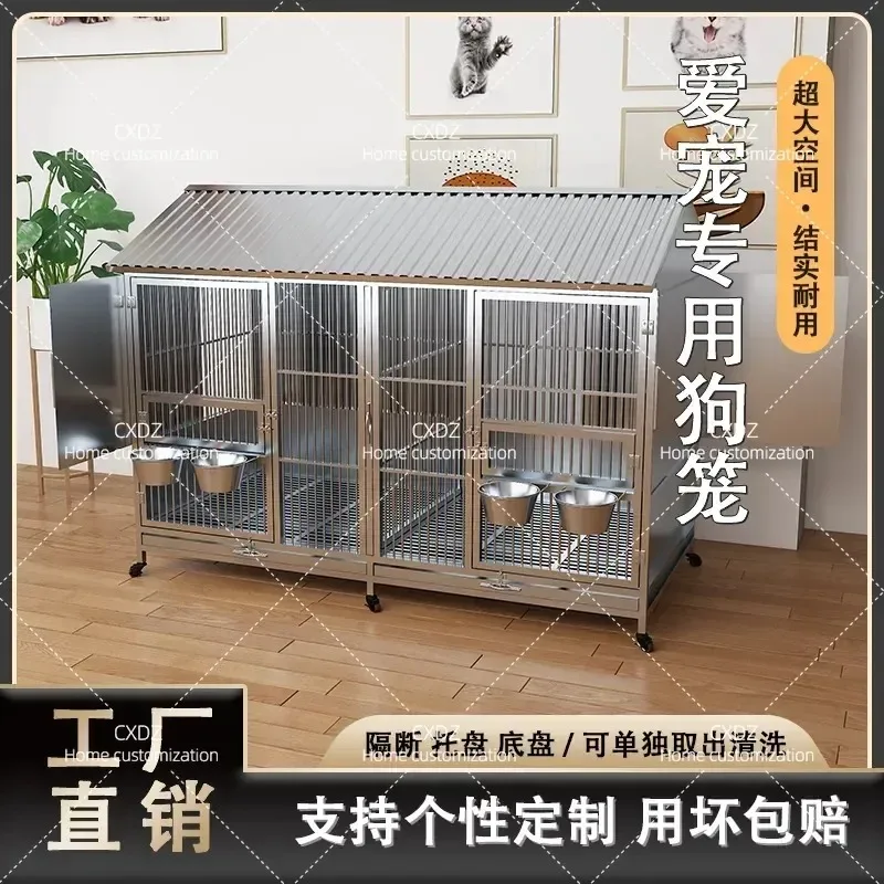 Large Stainless Steel Dog Cage Outdoor Rainproof Cold Proof Kennel with Toilet for Alaska Golden Retriever Big Dogs