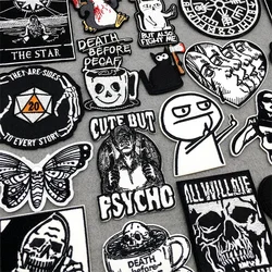 Black and White Patches on Clothes Embroidered DIY Iron on Patches for Clothing Jacket Jeans Stickers  Punk Appliques