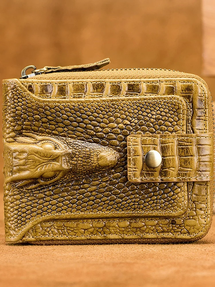 

Мужской кошелек из натуральной кожи на молнии с крокодиловым узором, верхний слой из воловьей кожи Thiened ort Sle, кошелек для монет с несколькими слотами для карт