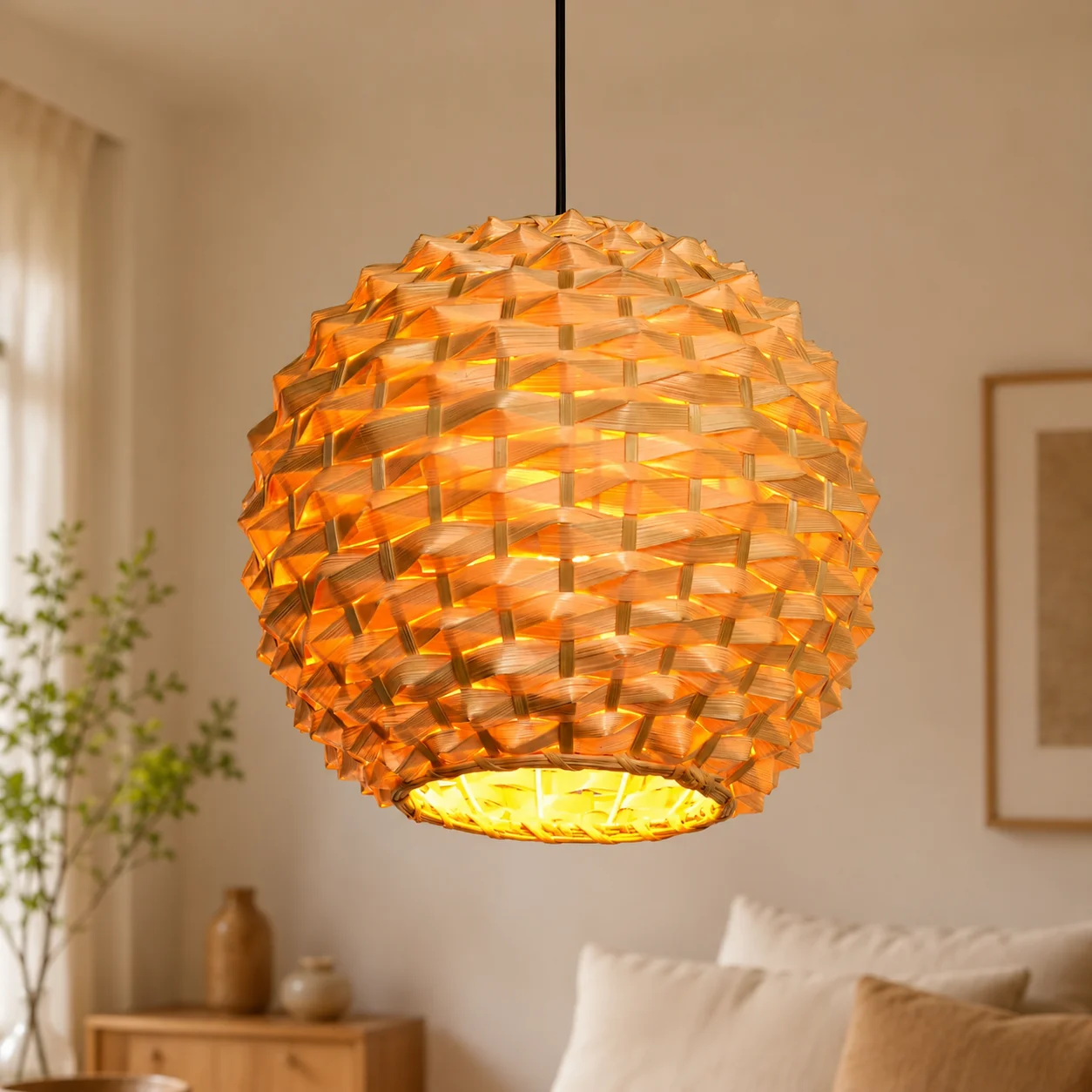 

JOYINLED Handmade Woven Bamboo Pendant Light E27 Natural Bamboo Rattan Ceiling Lamp for Home Decor Bedroom Tea House Living Room