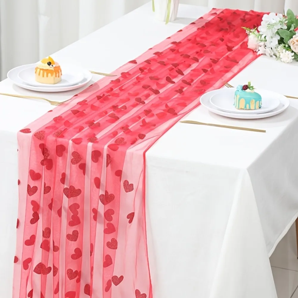 1 bandera de mesa de malla de corazón rojo, decoración de fiesta de regalo nupcial, decoración de mesa de comedor para fiesta nupcial, suministros para fiesta de aniversario