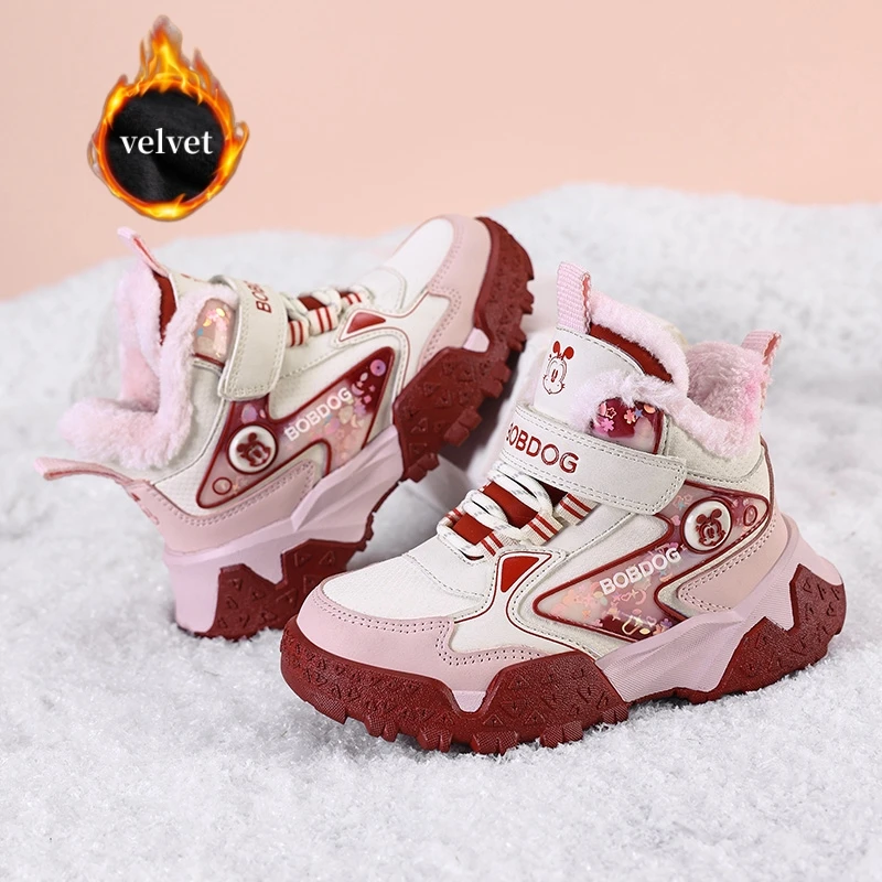 

Fashion Pink Girls Snow Boots Winter Warm Plush Children's Ankle Boots Outdoor Velvet High Top Cotton Shoes Kids Hiking Boots