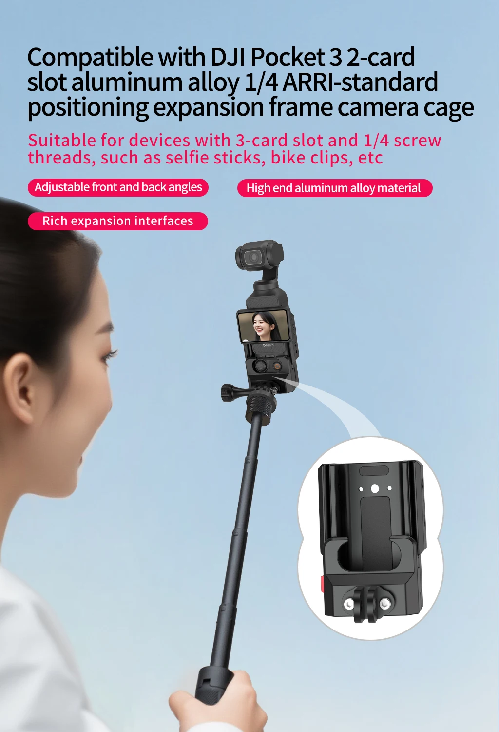 Verstellbare Magnetische Basis Pocket3 Erweiterungshalterung Stativadapter für DJI OSMO Pocket 4 Starke Saugkraft Auto-Halterung Kamera-Käfig-Rig – Detail 10