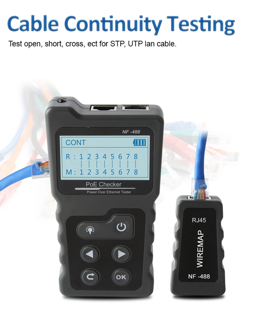 NOYAFA NF-488 LCD-Netzwerk-PoE-Tester für Ethernet Cat5 Cat6 LAN-Kabel, Schleifentestgerät – Detail 8