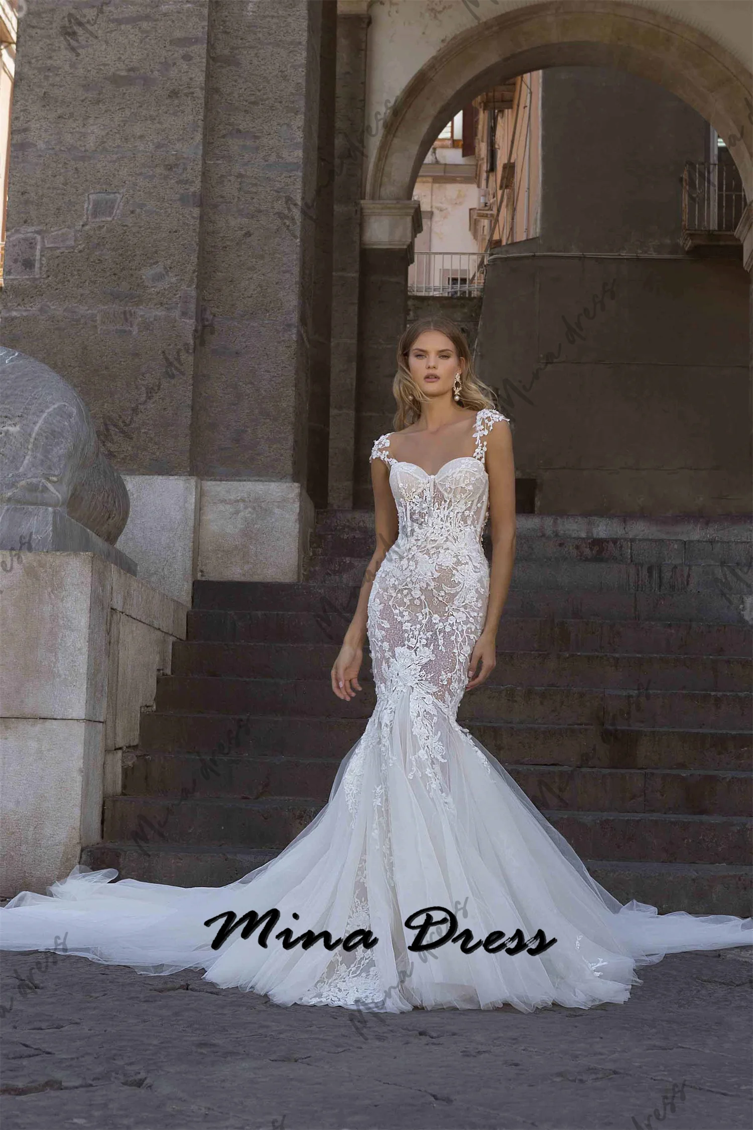 Mina Customized Exquisite Lace Mermaid Wedding Dress Beaded Appliqué Palace Trumpet Elegant Luxury Evening Dress 2024 Ball Gowns