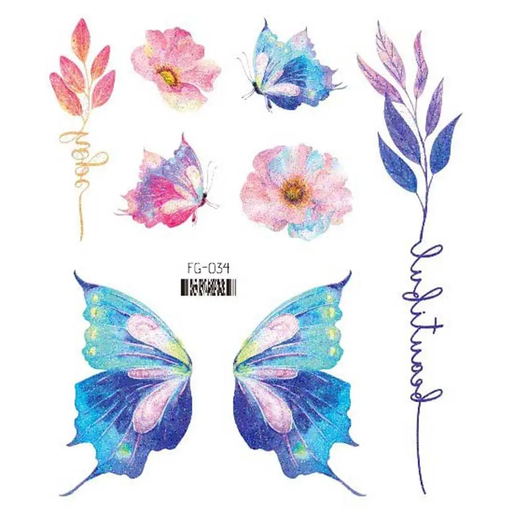 Women Glitter Butterfly Face Moon Thigh Butterfly Tattoo Stickers Temporary Tattoos Wings Fake Tattoo Flowers Tattoo Stickers