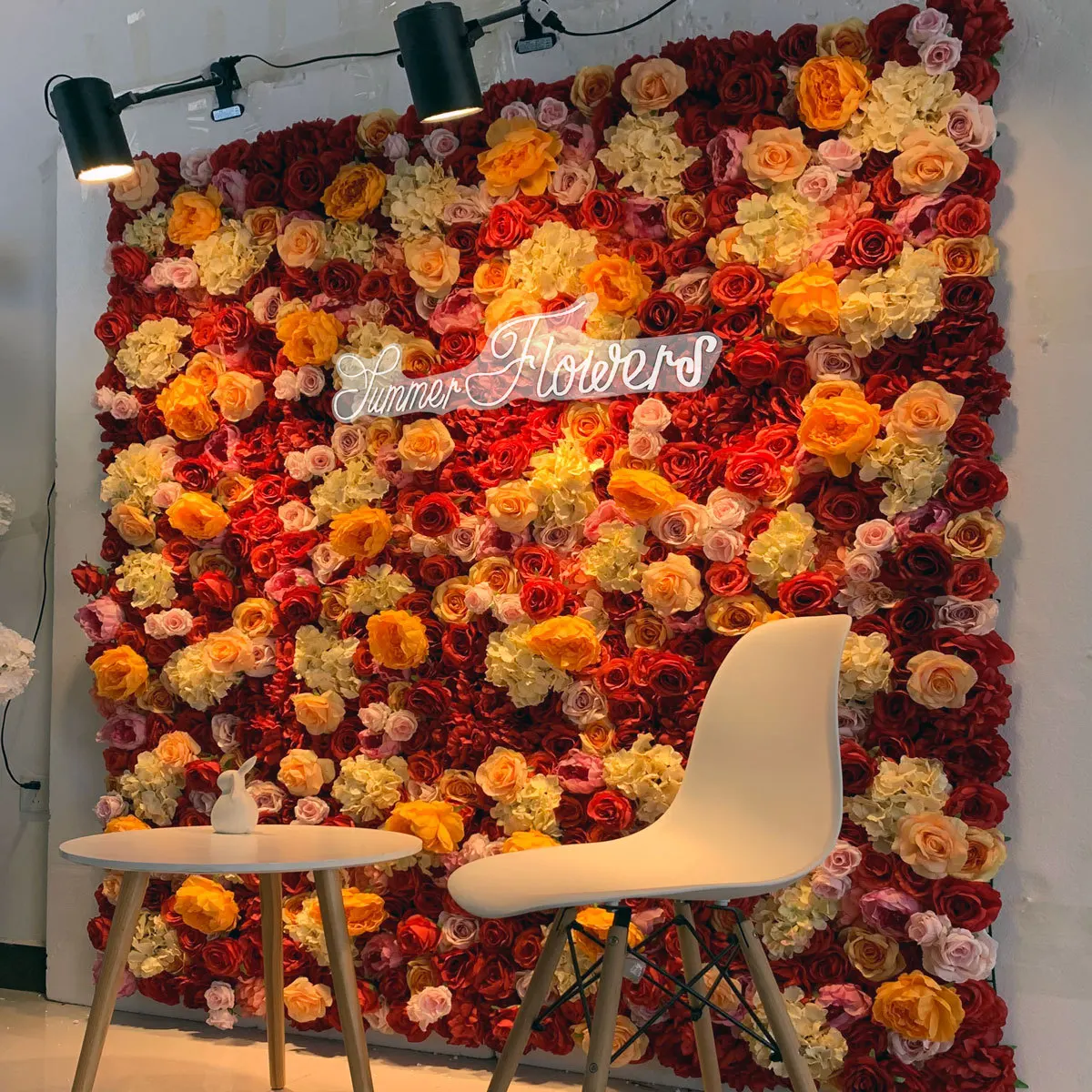 3D Orange-red Rose Orchid cloth Roll Artificial plant mixed flower wall fabric Outdoor wedding background decoration proposal