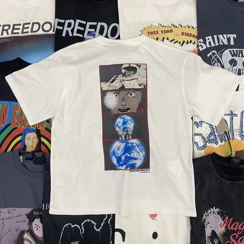 عالية الجودة القطن فضفاض المحملة القمم الرجال النساء الملونة دائرة يسوع طباعة سانت تي شيرت الشارع الشهير خمر غسلها الأسود تي شيرت #6
