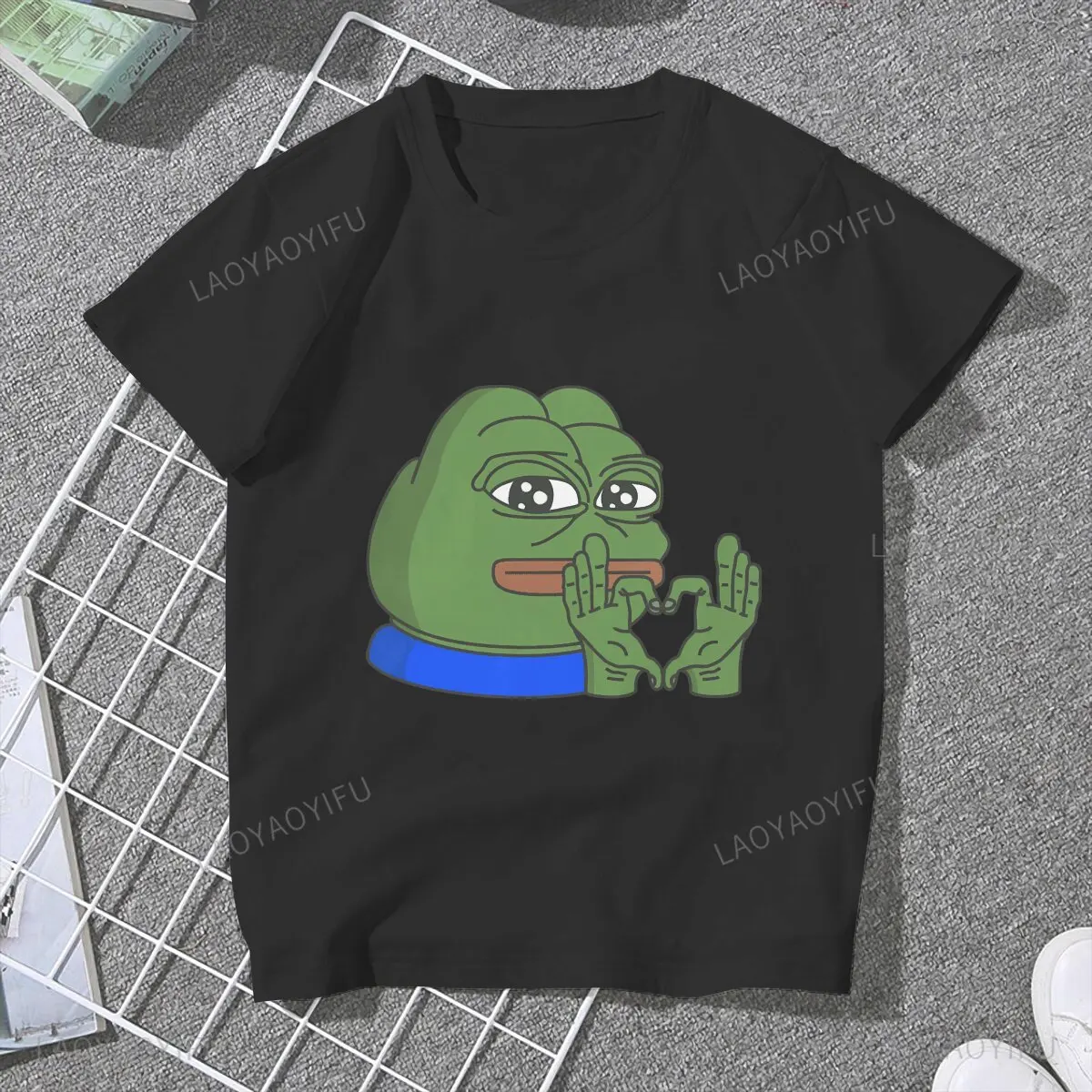 Pepe Frosch Tier Humor Damen T-Shirt Kawaii Baumwolle Tops Grafik Unisex T-Shirt Y2k Mode Der Frosch Meme Hipster Streetwear