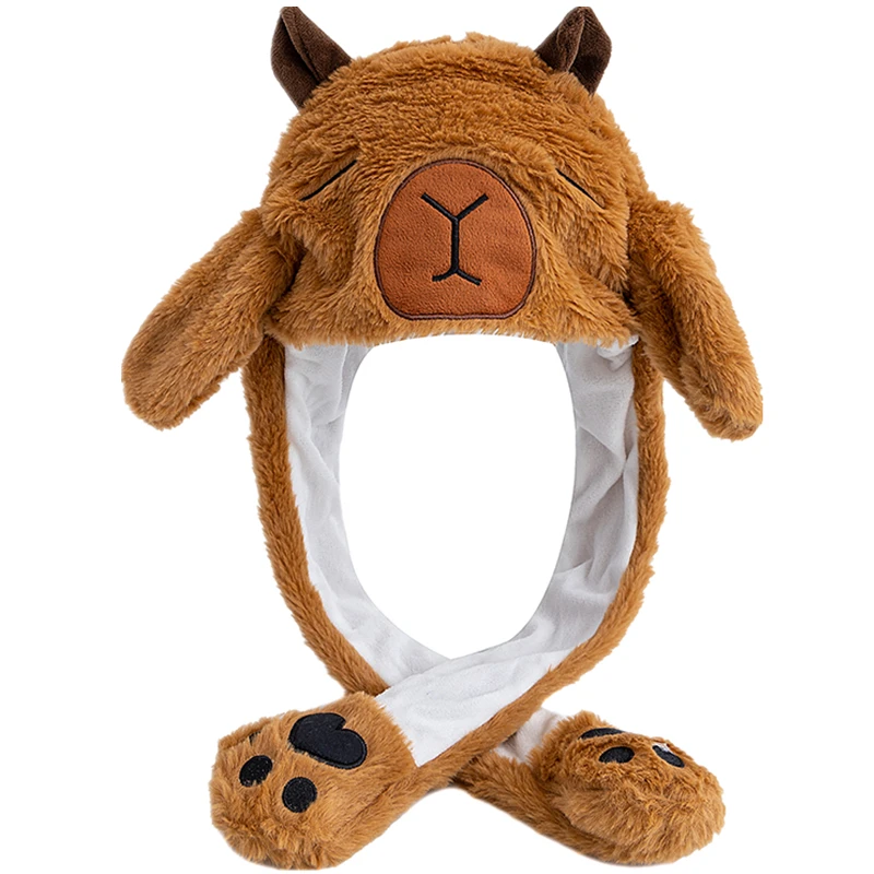 New Unisex Lovely Cozy Hats Capybara Kapibala Ear Moving Up Winter Cap Women Girls Gift Cute Funny Hat Winter Couple Plush Hat ﻿