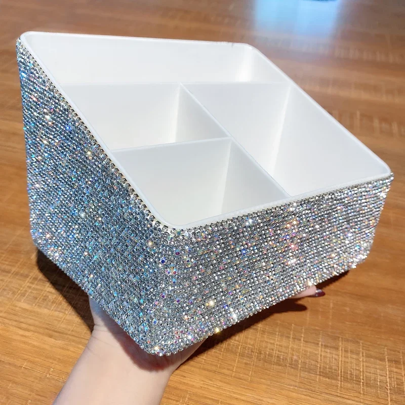 Sparkling Rhinestones Remote Control Organizer TV Remote Holder Table Desktop Storage Box Desk Stationery Sundries Organizer