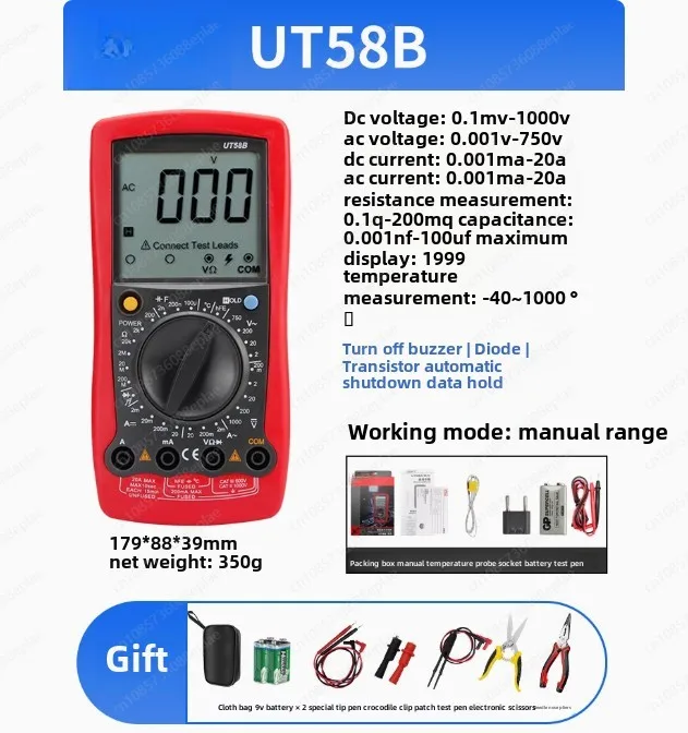 UT58A UT58B UT58C Digital Multimeter Strom Spannung Widerstand Kapazität Frequenz Temperatur Tester