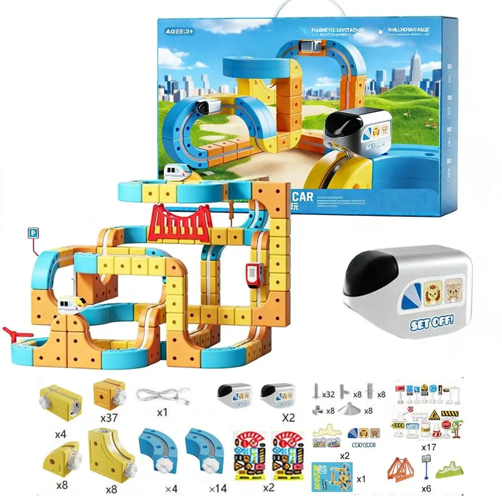 Magnetyczny zestaw torów wyścigowych dla samochodów, zabawka Montessori z napędem, pociąg i labirynt grawitacyjny, zestaw do samodzielnego montażu, tor bez zdalnego sterowania, prezent dla dzieci.