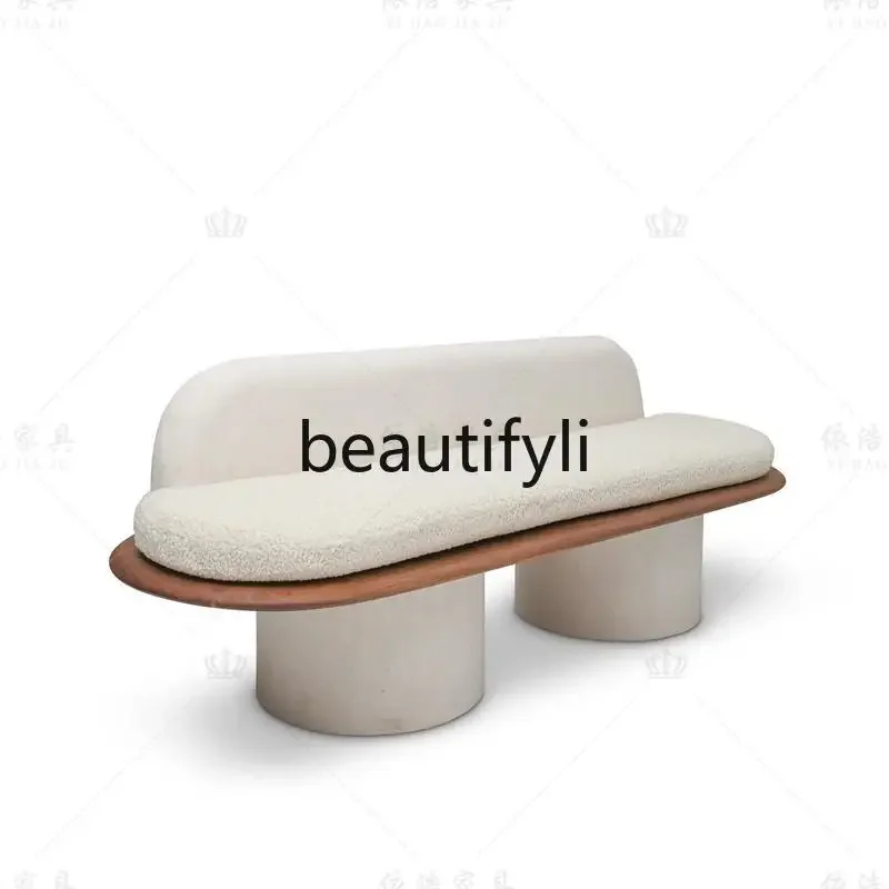 LXItalian light luxury simple solid wood sofa stool fabric bedside stool