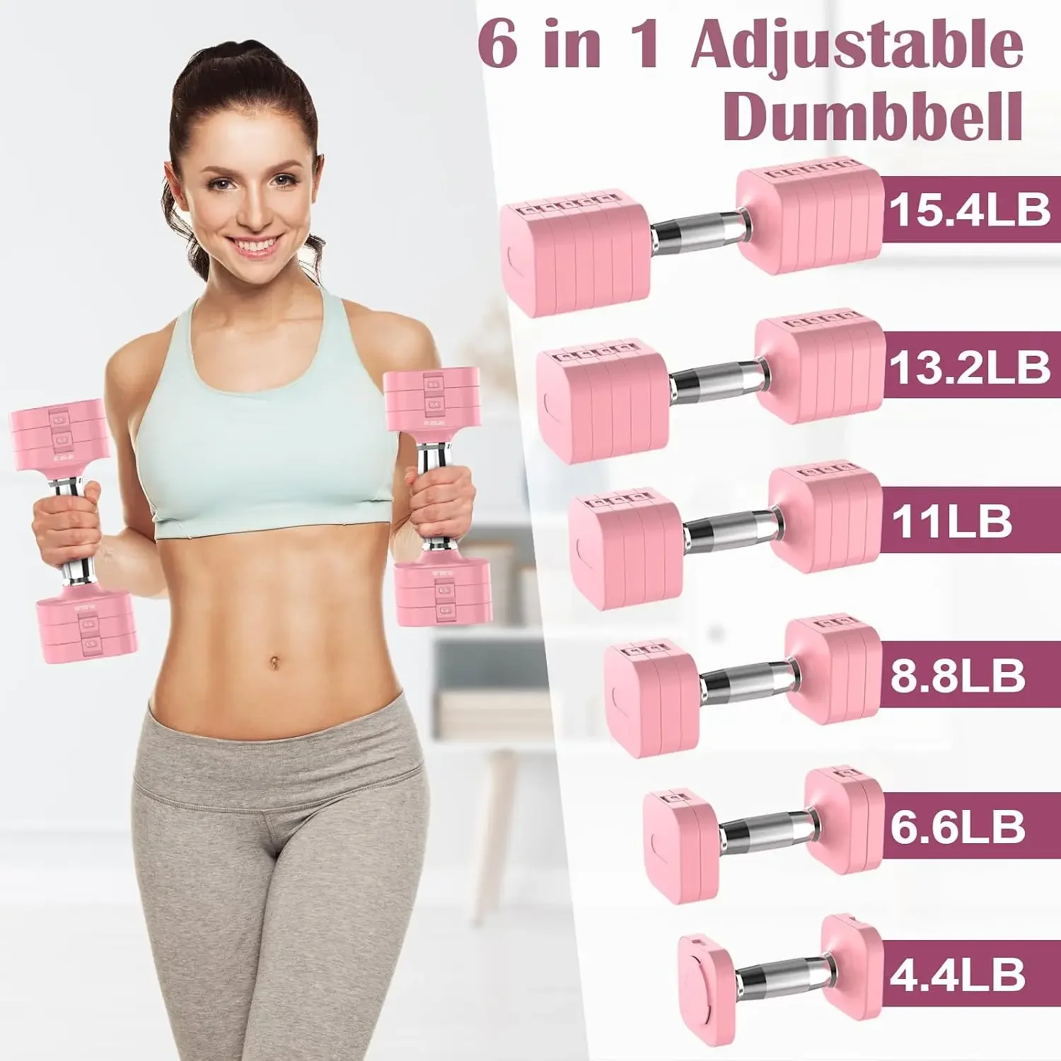Adjustable Dumbbell Set,Adjustable Weight Dumbbells for Women/Men | 17.6LB/22LB/26.4LB/30.8LB for Choices, with Multiple