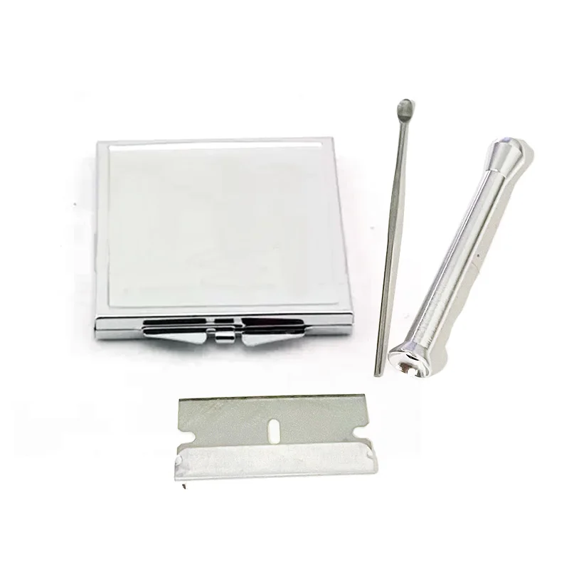 Metal Tin Kit Cigarette Lady Storage Holder 1Set Metal Box Blade Metal Straw Accesion Portable 4pcsGold,Sliver view 2