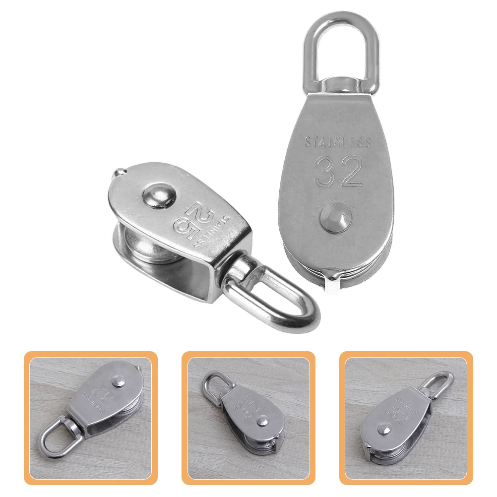 

2 Pcs Stainless Steel Pulley Block Swivel Lifting Small Pulleys Heavy Duty Roller Crane