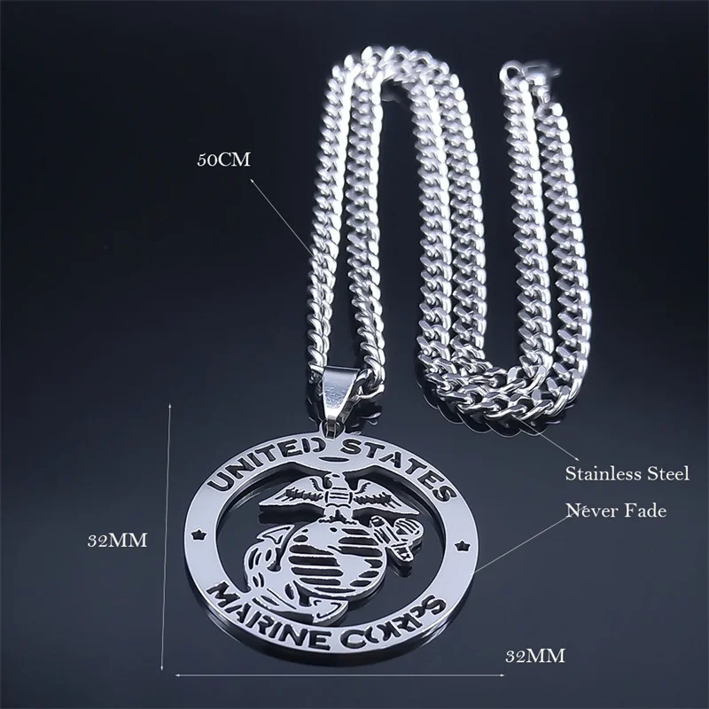 United States Marine Corps Medal Necklace Hollow Stainless Steel US Army Signet Pendant Necklaces Jewelry collier homme N6183S03