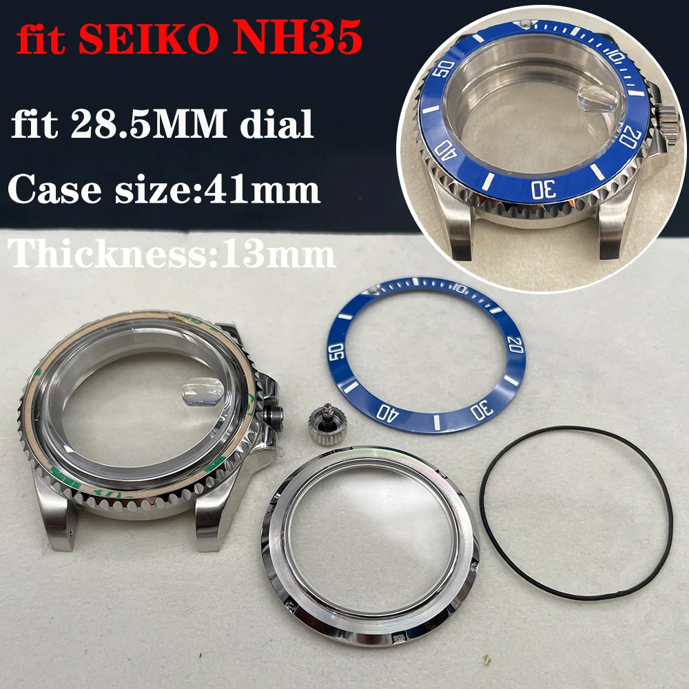 

316L Steel SUB Watch Case for NH35A Movement Slope Bezel Diving Assemble Watch Parts Glass Back Watch Set Repair