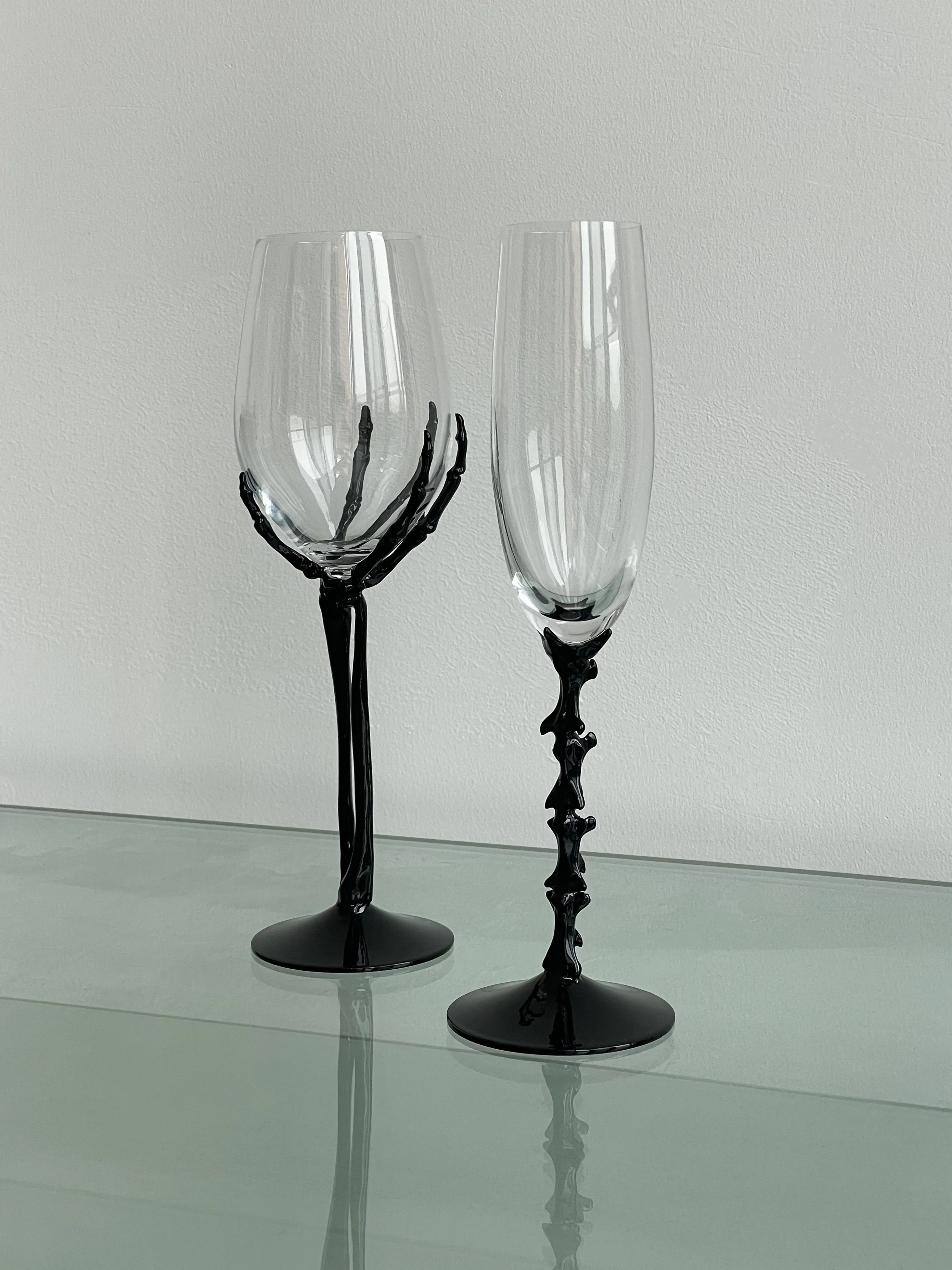 Elegant Crystal Champagne Flute Set Handcrafted Pair Transparent Bone-Inspired Stemware For Celebratory Toasts And Special Occas