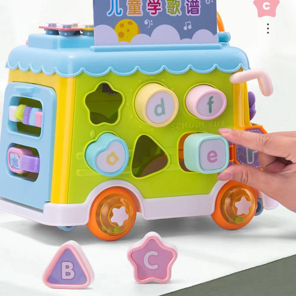 1Pcs Hand Knock Piano Bus Shape School Bus Pulling Music Educational Playthings Baby Birthday Favor Gift Educational Playthings