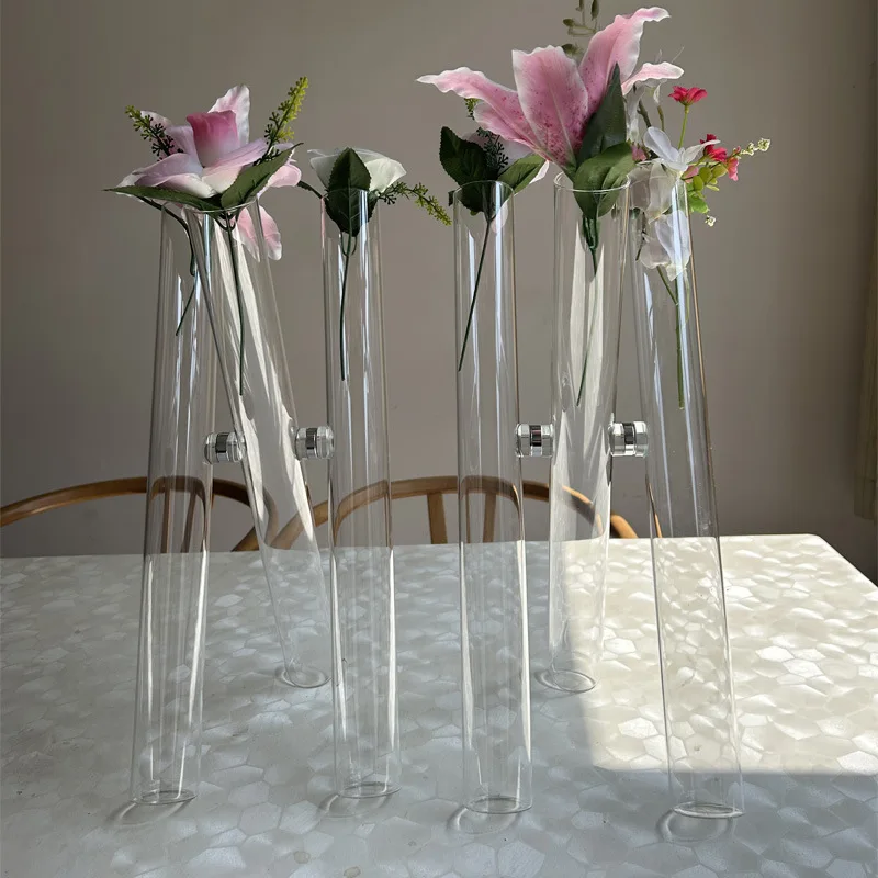 Wedding crystal table flower arrangement road guide flowers glass vase wedding decoration transparent cylinder flower stand