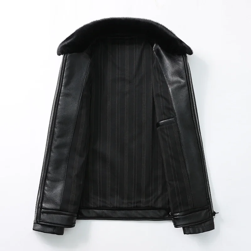 

2025. Men Short Lapel With Fleece And Thickened Leather Jacket Haining Fur Jacket Winter Golden Mink Fleece Jacket For Men