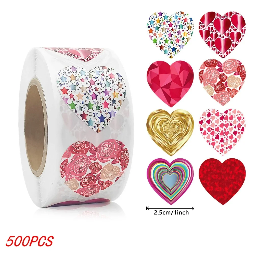 500PcsRomantic Red Heart Stickers 1Inch Love Pattern Self Adhesive Labels Valentine Party Baking Package Envelope Decor Supplies
