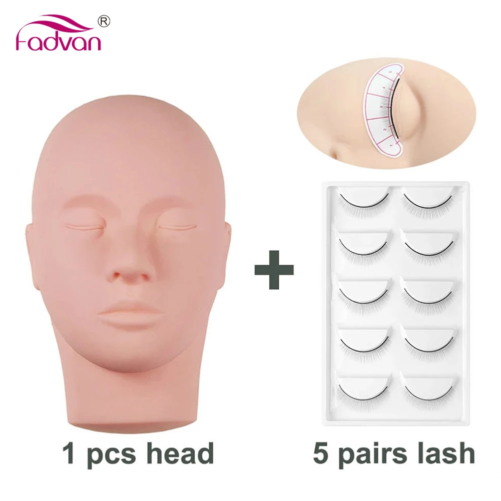 Eyelash-Lashes Training Mannequin with 5 Pairs Training Eyelash Extension Flat Head Practice Eyelash Lashes Extension