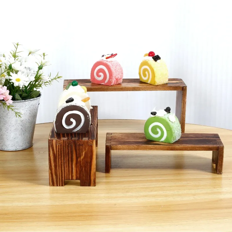 

Wood Display Stand Rectangle Wooden Riser Display Shelf Organizer Dessert Figurines Perfume Jewelry Ladder Organizer Shelf
